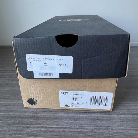 UGG Men's Seaside Slides Sandals Luggage Leather size 13 $80 in Brown - Picture 10 of 10